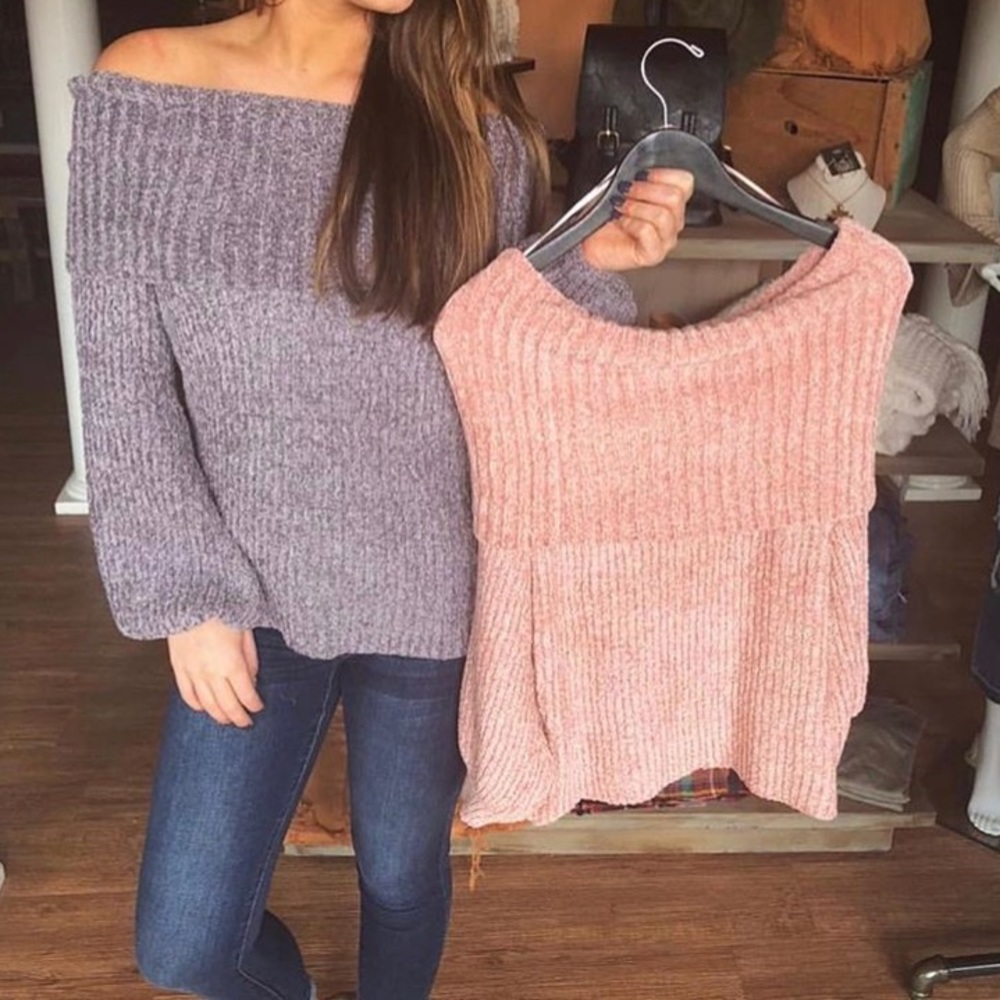 Off the shoulder sweater- MAUVE ONLY